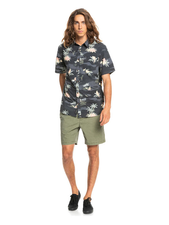Birdwatcher Short-sleeved Cotton Shirt Floral Gray