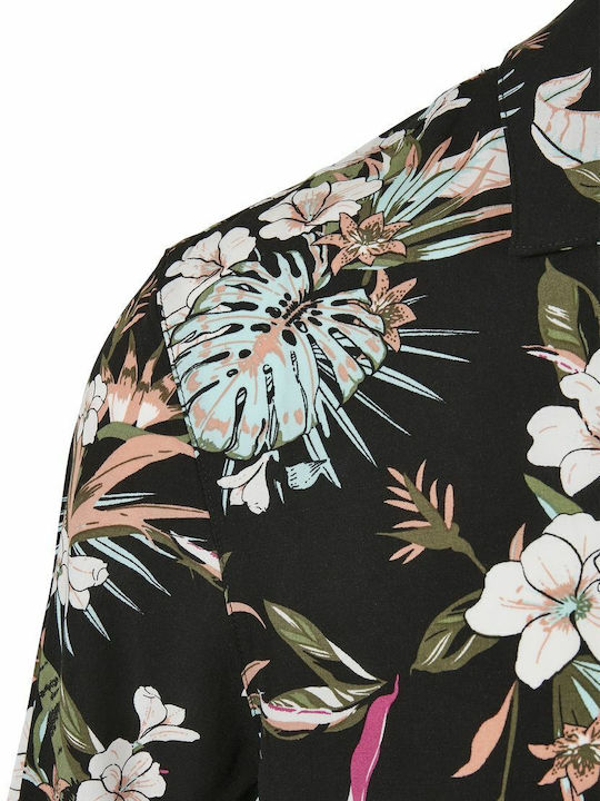 Κοντομάνικο Πουκάμισο σε Κανονική Γραμμή Floral Black Tropical