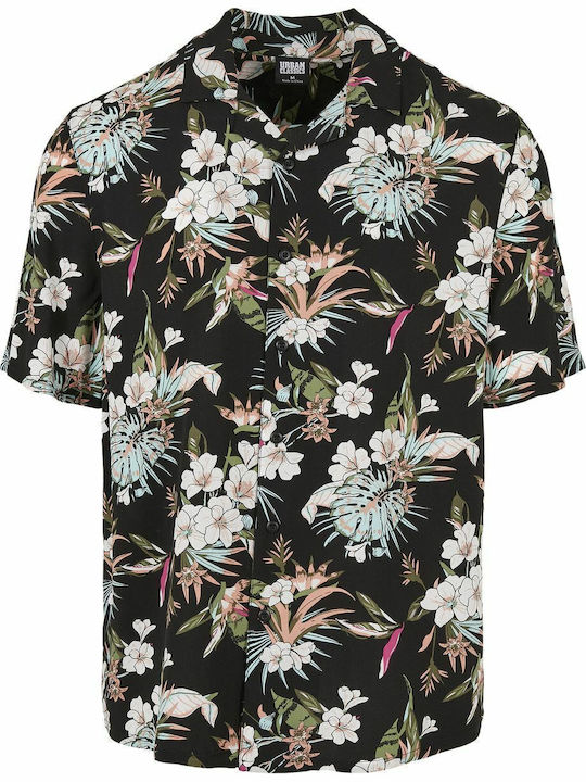 Κοντομάνικο Πουκάμισο σε Κανονική Γραμμή Floral Black Tropical
