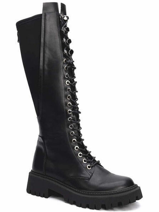 Favela Leather Medium Heel Women's Boots with Laces / Zipper Black