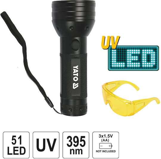Yato Taschenlampe LED UV IP20 mit maximaler Helligkeit 51lm + Taschenlampe Schwarz