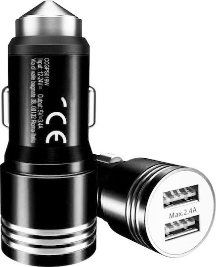 Auto Gs Φορτιστής Αυτοκινήτου με Θύρες: 2xUSB-A Μαύρο Χρώμα