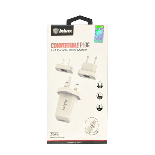 Inkax Φορτιστής Χωρίς Καλώδιο με Θύρα USB-A Λευκός (CD-45)