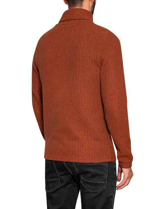 3Guys Todd Herren Langarm-Pullover Rollkragen Braun