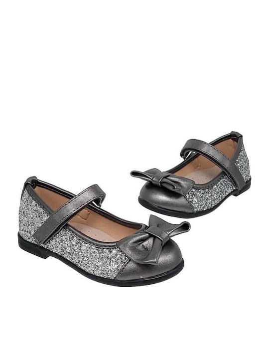 Kids Ballerinas with Hoop & Loop Closure Silver