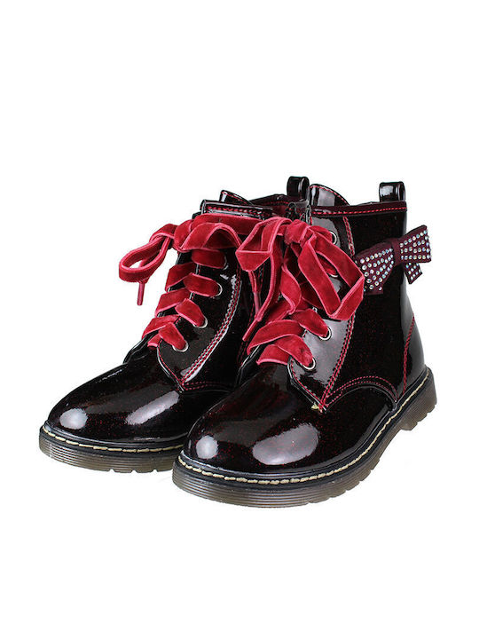 SmartKids Kids Patent Leather Boots with Zipper Burgundy