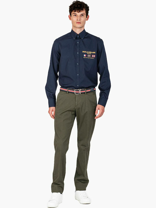 Long-sleeved Cotton Shirt Navy Blue