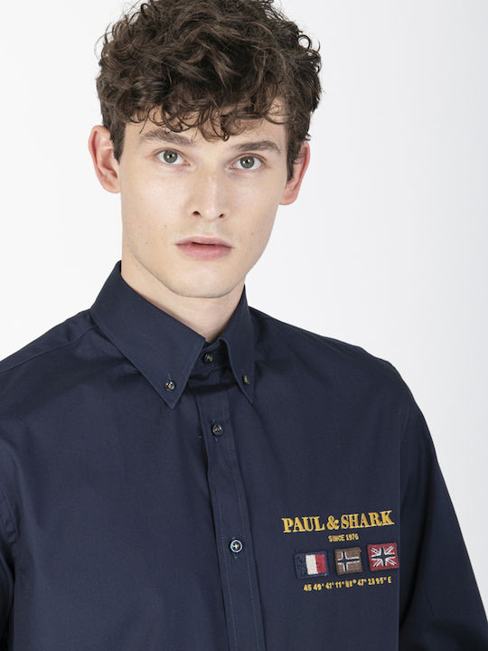 Long-sleeved Cotton Shirt Navy Blue