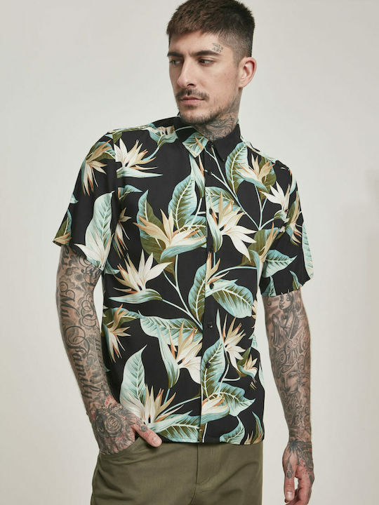Short-sleeved Shirt in Wide Line Floral Green