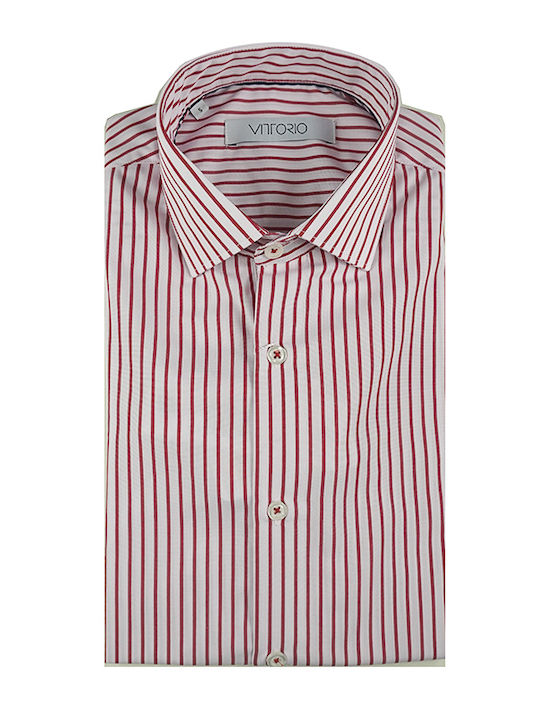 Vittorio Artist Men's Shirt Long Sleeve Cotton Striped Red