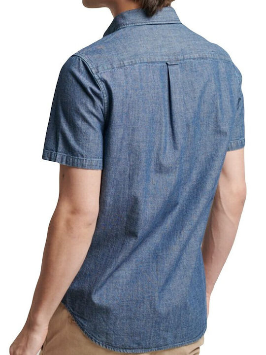 Superdry Herrenhemd Kurzärmelig Jeans Marineblau