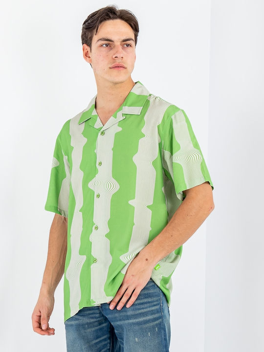 Cu mânecă scurtă Bumbac Cămașă Cu dungi Verde