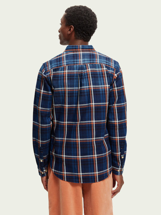 Scotch & Soda Men's Shirt Long Sleeve Checked Navy Blue