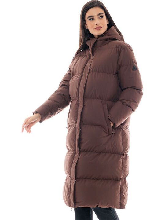 Lang Damen Puffer Jacke für Winter Braun