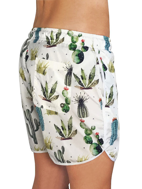 3Guys Cactus 12-3707I Men's Swimwear Printed Shorts White 1-118-1-12-3707I