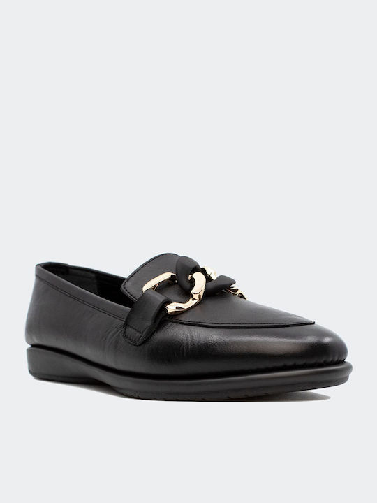 Leather Women's Loafers in Black Color