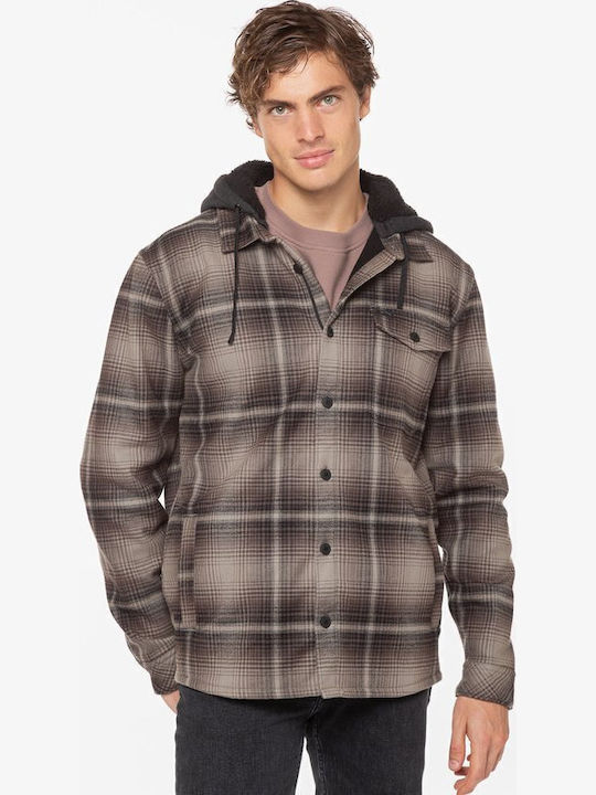 Furnace Long Sleeve Flannel Overshirt in Regular Fit Checked Brown