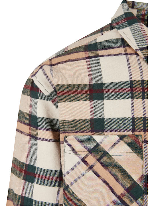 Μακρυμάνικo Φανελένιο Overshirt Καρό Soft Sea Grass / Bottle Green