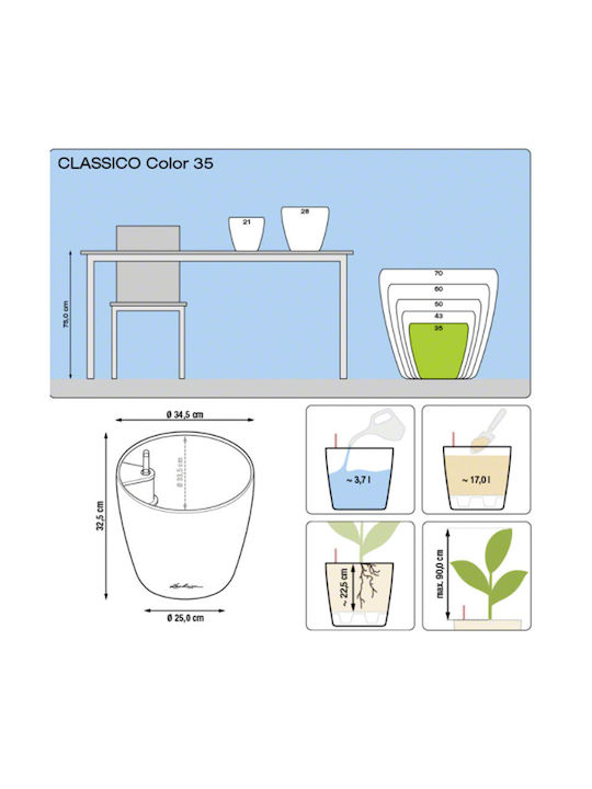 Lechuza Classico Self-watering Pot Plastic White 34.5x34.5x32.5cm.