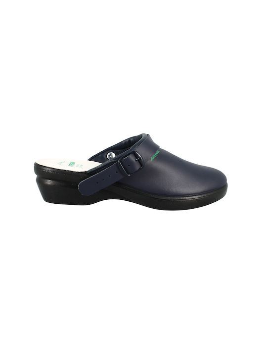 Antrin Comfort Leather Clogs Blue