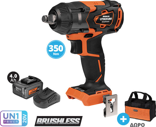 Krausmann U75020-14SΒ Brushless Μπουλονόκλειδο Μπαταρίας 20V 1x4Ah με Υποδοχή 1/2"