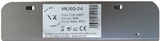 VK Lighting Ρυθμιζόμενο Dimmable Τροφοδοτικό LED IP20 Ισχύος 60W με Τάση Εξόδου 24V