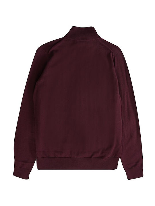 Fred Perry Jachetă Tricotată pentru Bărbați cu Fermoar Burgundy