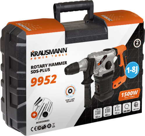 Krausmann Impact Demolition Hammer Electric 1500W with Chuck SDS Plus 9952