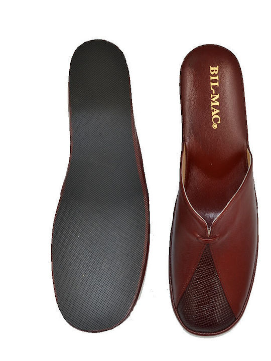Leather Winter Women's Slippers Burgundy