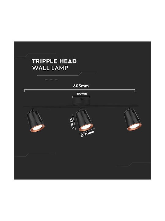V-TAC Triplu LED Alb Cald Spot în Culoare Negru