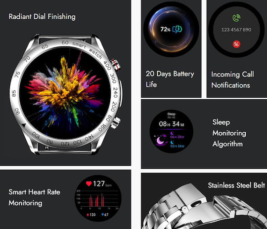 HiFuture FutureGo Pro Stainless Steel 46mm Αδιάβροχο Smartwatch με Παλμογράφο (Μαύρο)