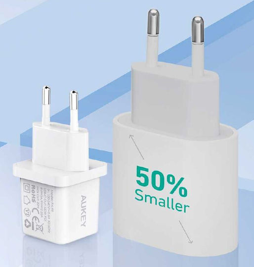 Aukey Φορτιστής Χωρίς Καλώδιο με Θύρα USB-C 20W Power Delivery Λευκός (PA-F5)