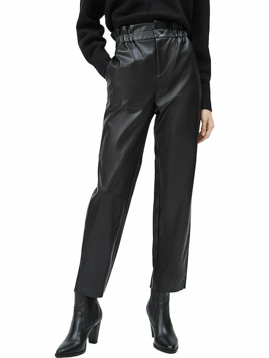 Nika Women's High-waisted Fabric Trousers with Elastic Regular Fit Black