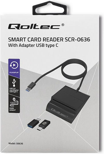 Qoltec Кард Рийдър USB 3.2 Type-C за SmartCard