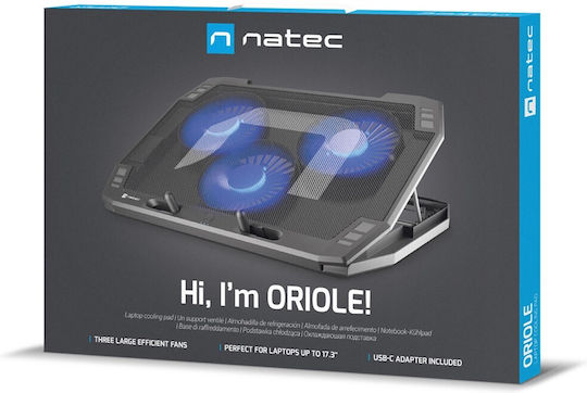 Natec Oriole Cooling Pad for Laptop up to 17.3" with 3 Fans and Lighting