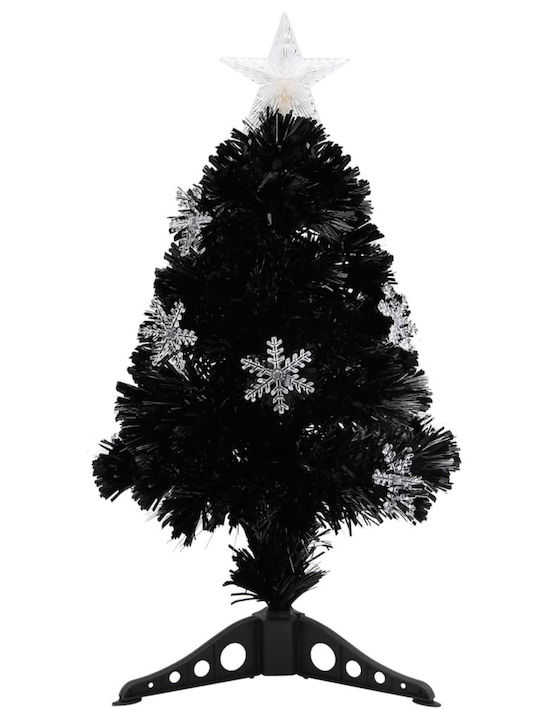 Christmas Black Tree with Metallic Base, Built in Branches and Optical Fibers Lighting H64cm