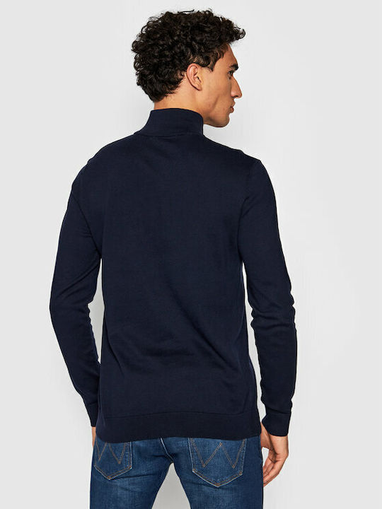 Selected Herren Langarm-Pullover Ausschnitt mit Reißverschluss Marineblau