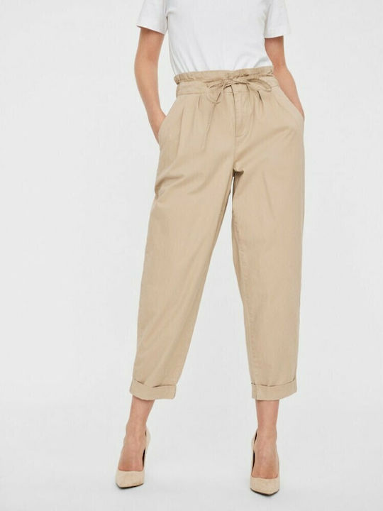 Damen Hoch tailliert Stoff Capri Hose mit Gummizug in Weitem Schnitt Nomad