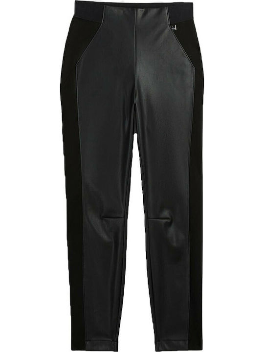 Damen Hoch tailliert Stoff Capri Hose mit Gummizug in Enger Passform Schwarz