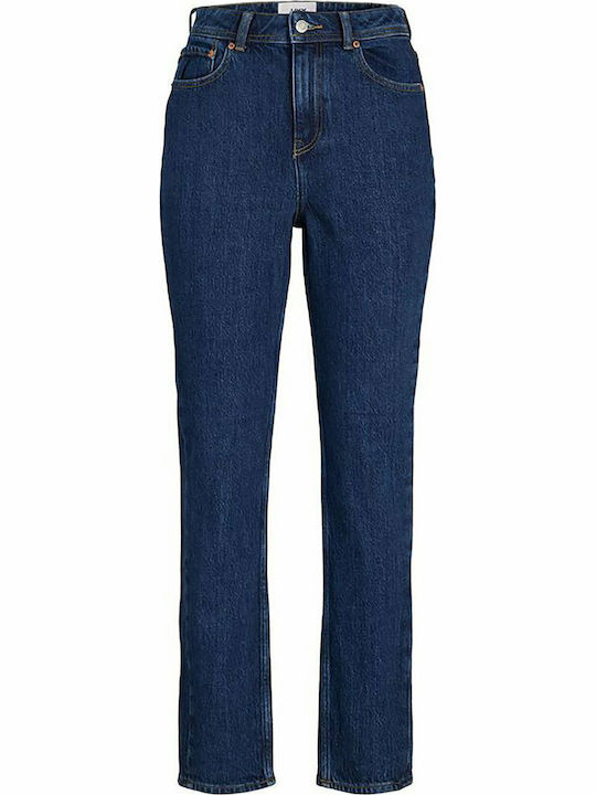 High Waist Women's Jean Trousers in Slim Fit Dark Blue Denim