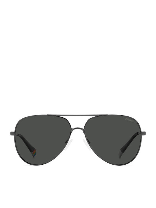 Polaroid Unisex Sunglasses with Gray Metal Frame and Gray Polarized Lens PLD6187/S KJ1M9