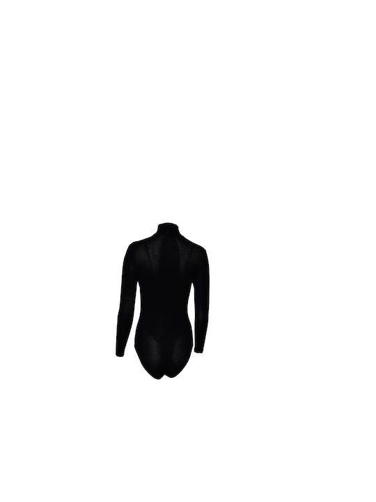 Apple Boxer Lingerie Long Sleeve Turtleneck Bodysuit Black