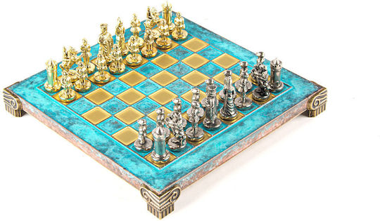 Manopoulos Handgefertigt Schach Metallisch mit Schachfiguren 20x20cm