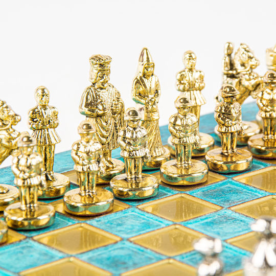 Manopoulos Handgefertigt Schach Metallisch mit Schachfiguren 20x20cm