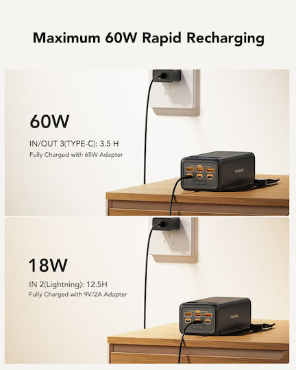 Veger Tank Boost Power Bank 56000mAh 100W με 3 Θύρες USB-A και 2 Θύρες USB-C Power Delivery Μαύρο