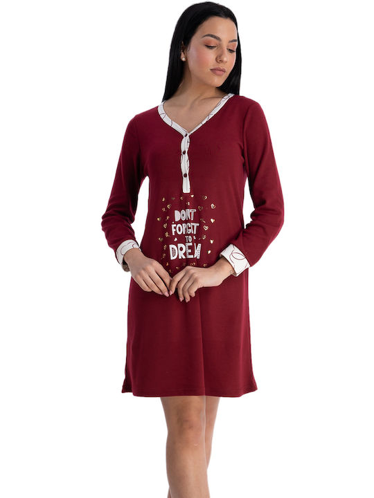 Rachel Women's Winter Cotton Nightgown Burgundy