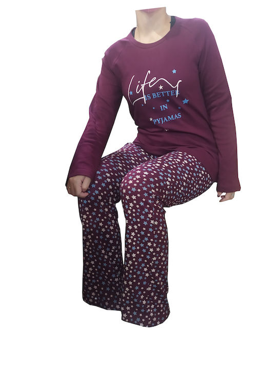 Apple Boxer Set Winter Women's Pajamas Purple