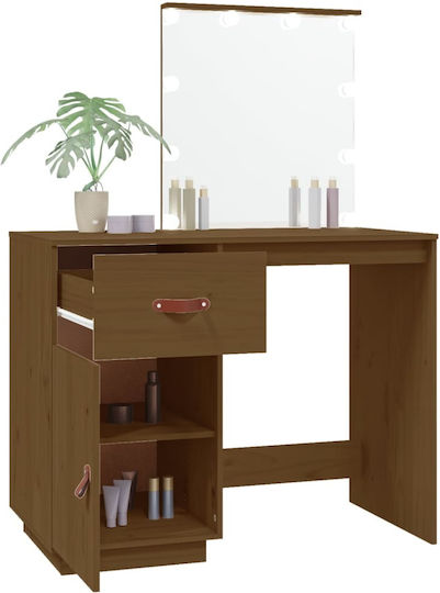 Masă De Toaletă De Podea Din Lemn Masiv Culoarea Mierii Cu Oglindă 95x50x133.5cm