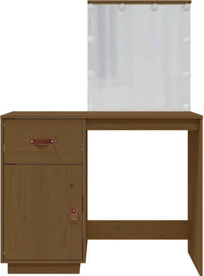 Masă De Toaletă De Podea Din Lemn Masiv Culoarea Mierii Cu Oglindă 95x50x133.5cm