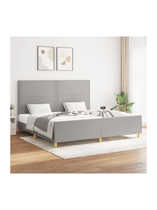 Κρεβάτι King Size Επενδυμένο με Ύφασμα Ανοιχτό Γκρι για Στρώμα 200x200cm